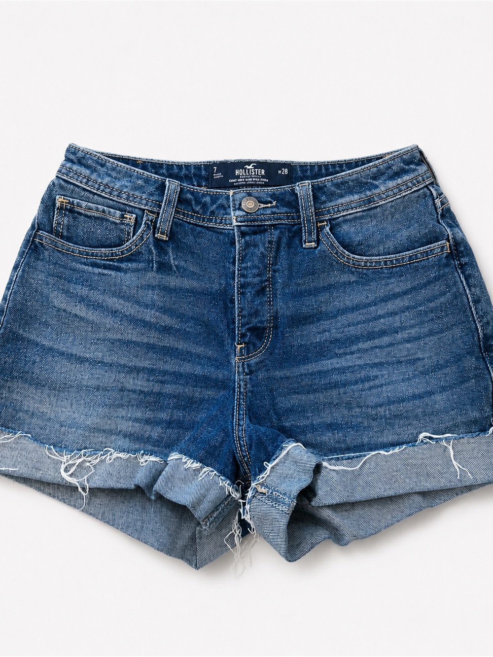 Hollister Women's Dark Blue Distressed Roll-Cuff Denim Shorts